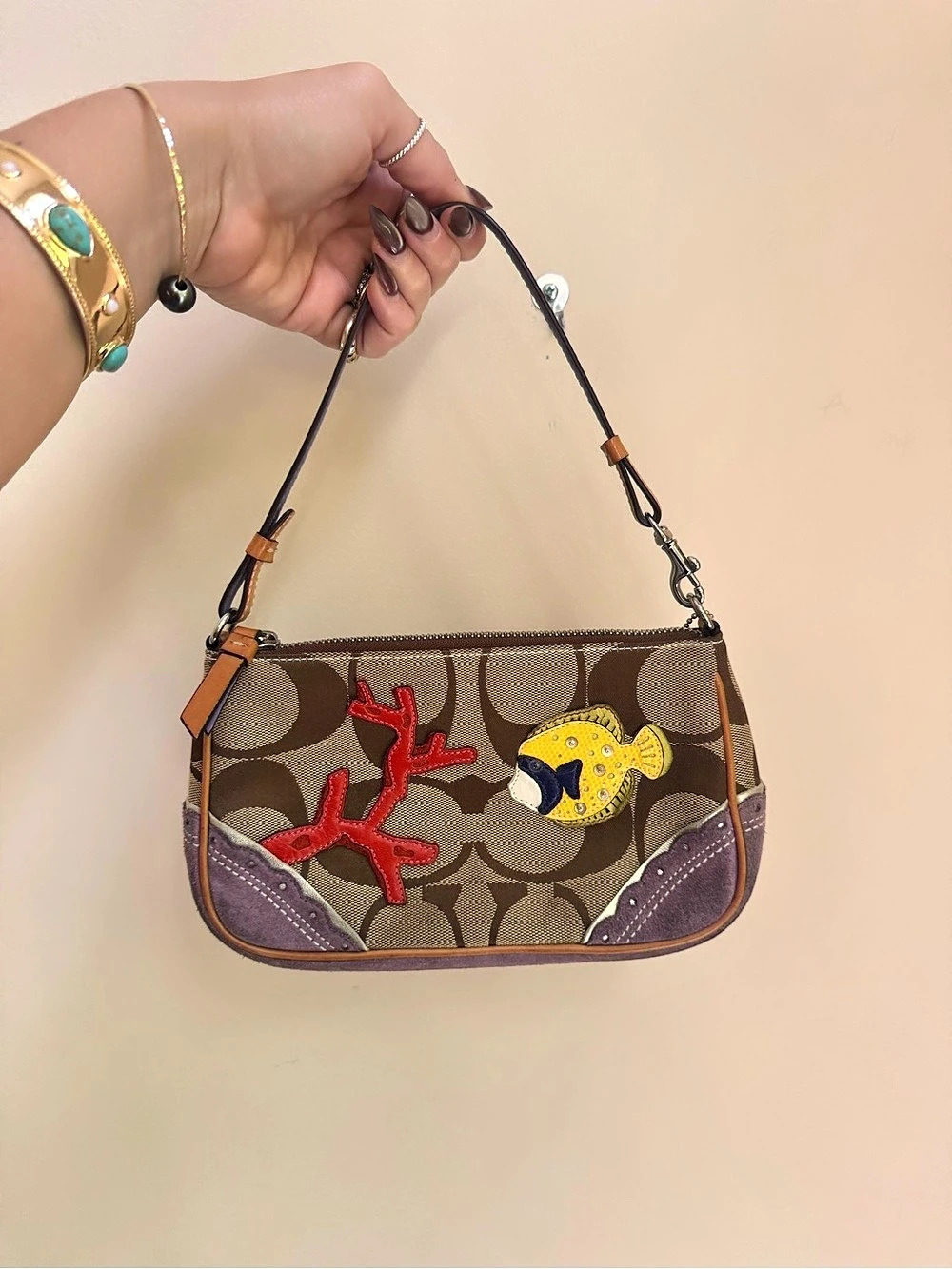 Coach Signature Fish Coral Applique Demi Shoulder Bag